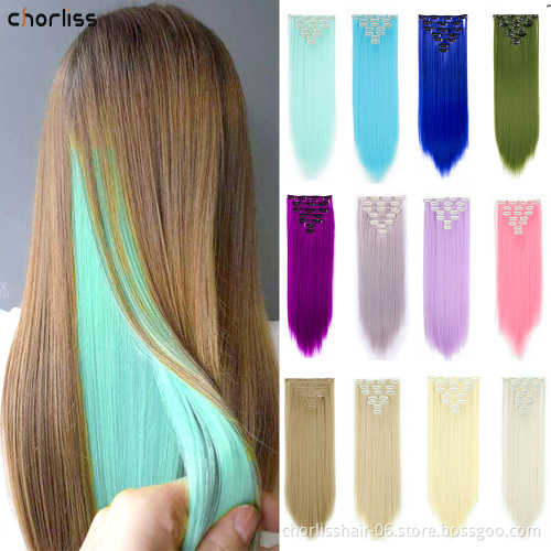 Wholesale Pink Blonde Black Ombre Long Straight 7Pcs 16 Clips Synthetic Clip In Hair Extension For Christmas party women